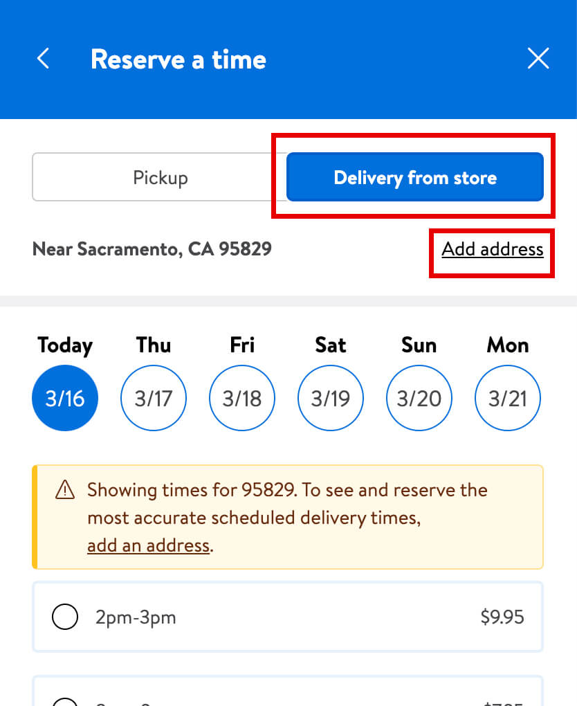 Walmart網購教學8-選擇Delivery From Store後選Add Address