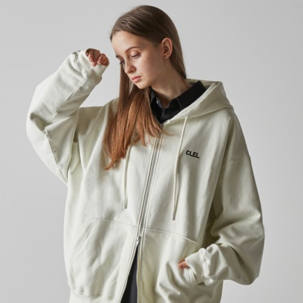 ZOZOTOWN Recommended Items 2. CLEL - Logo Embroidered Full-Zip Weighted Hoodie in Beige