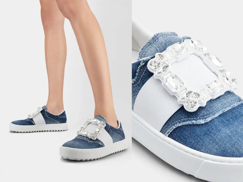 Roger Vivier Very Vivier Strass Buckle Sneakers in Denim