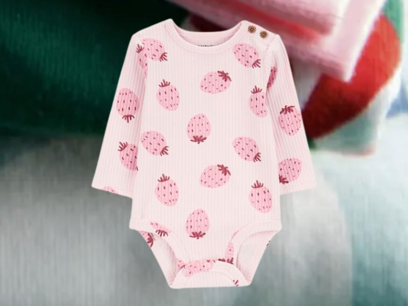 Carter's - Baby Strawberry Ribbed Long-Sleeve Bodysuit 連身褲