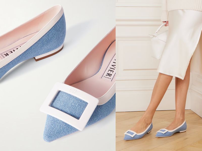 Roger Vivier Gommettine buckled denim and patent-leather ballet flats