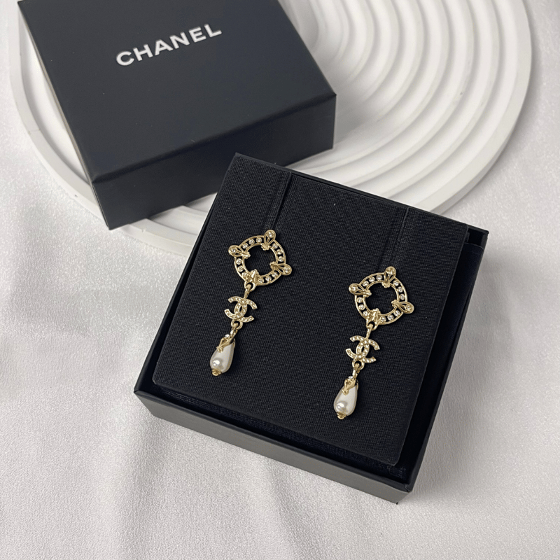 Chanel CC 水晶珍珠耳環 (金色)